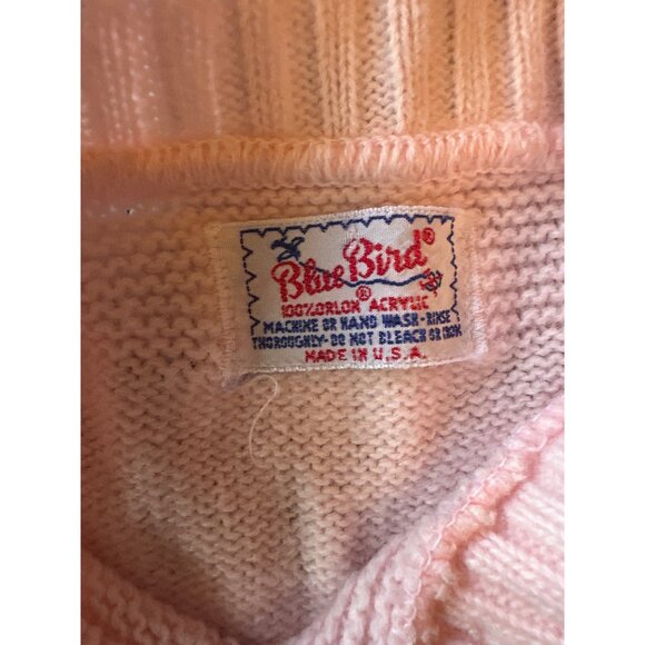 Vintage 80s Baby Cardigan Sweater Pink Button-Up Blue Bird 100% Acrylic - Picture 3 of 4